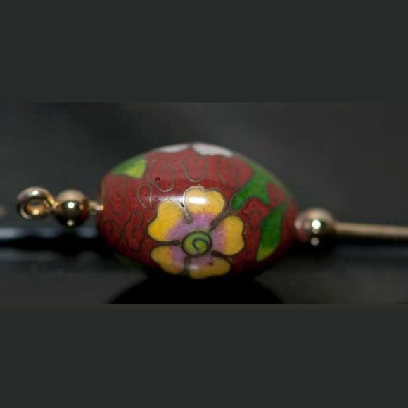 Hand-painted Floral Ceramic Bead Stick Pin 1970s - Picture 4 of 6